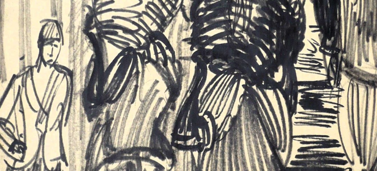 Lastenträger Casablanca, Hildegard Peters, 1960, Filzstift auf Papier, 50,5 X 35 cm, Privatbesitz: Klein (Foto: Sarah Byl)