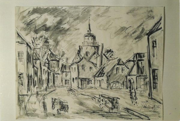 "Aurich" Heinz Pahling 1978, Kohle-Zeichnung, ca. 48 x 61,5 cm, OLA 70595