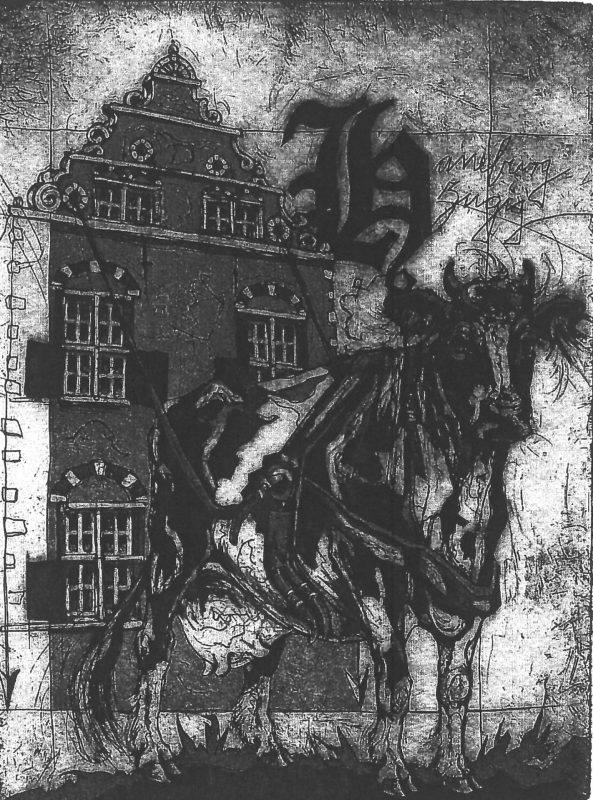 „Haneburg zugig“, Radierung auf Papier, Kriso ten Doornkaat 2004, 20 x 15 cm, OLA 70180