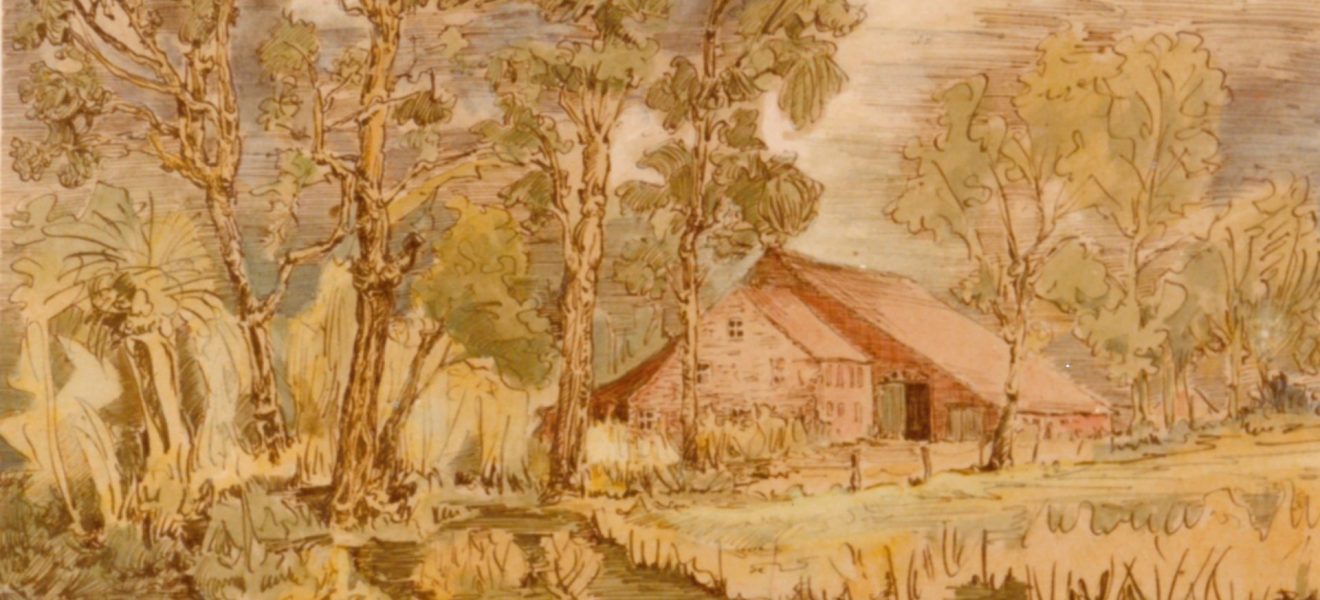 „Bauernhaus“, Bernhard Grotzeck, Federzeichnung auf Papier, 38,5 cm x 56 cm, OLA 70295